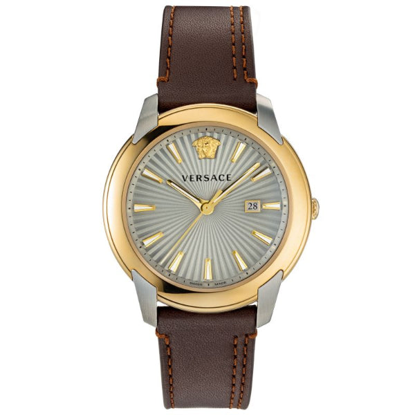 Versace V-Urban Brown Leather Strap Grey Dial Quartz Watch for Gents - VELG 00219