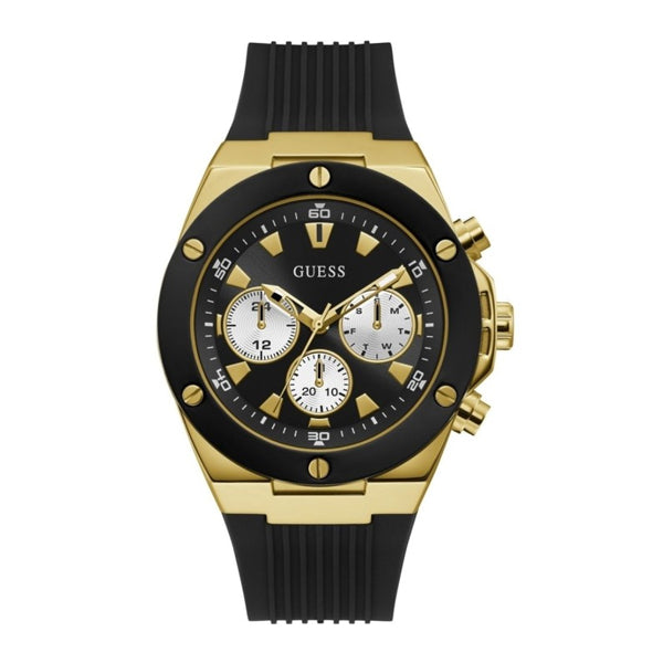 Guess Black Silicone Strap Black Dial Chronograph Quartz Watch for Gents - W0057G1