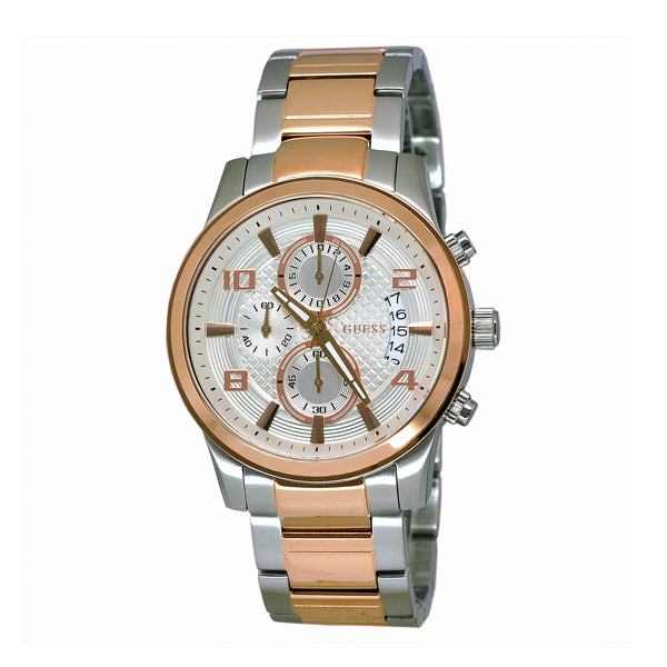 Guess Exec Two-tone Stainless Steel White Dial Chronograph Quartz Watch for Gents - W0075G2