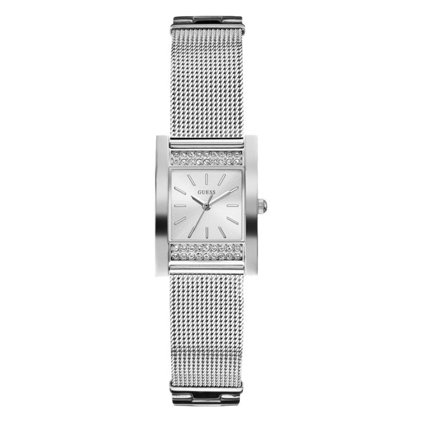 Guess Nouveau Silver Mesh Bracelet Silver Dial Quartz Watch for Ladies - W0127L1