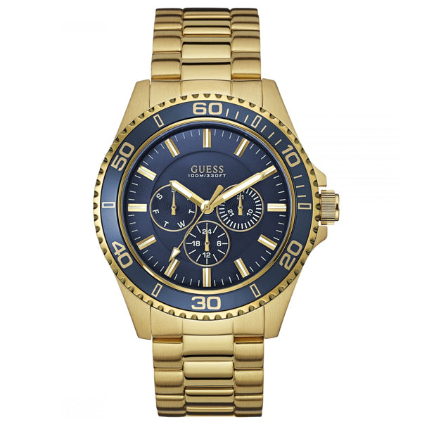 Guess Chaser Gold Stainless Steel Blue Dial Quartz Watch for Gents - W0172G5