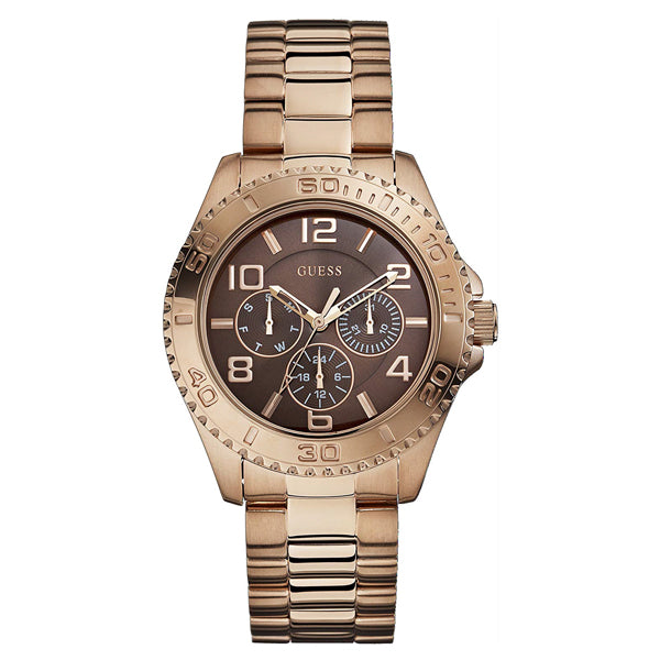 Guess BFF Multifunction Rose Gold Stainless Steel Brown Dial Quartz Watch for Ladies - W0231L8