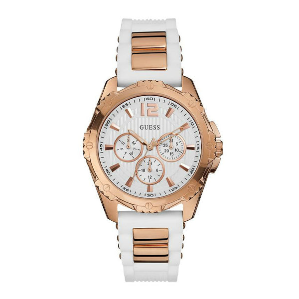 Guess Intrepid 2 Two-tone Silicone Strap White Dial Quartz Watch for Ladies - W0325L6