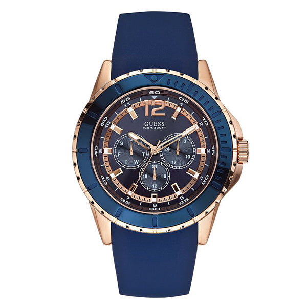 Guess Maverick Blue Silicone Strap Blue Dial Quartz Watch for Gents - W0485G1