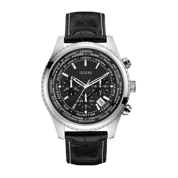 Guess Pursuit Black Leather Strap Black Dial Chronograph Quartz Watch for Gents - W0500G2