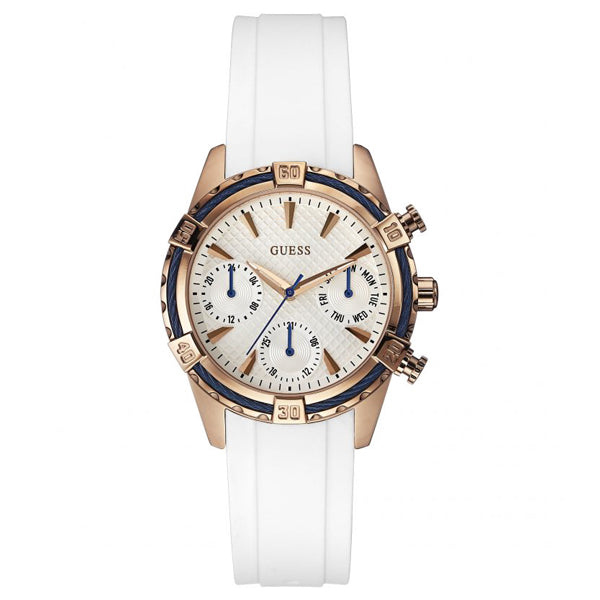 Guess Catalina White Silicone Strap White Dial Chronograph Quartz Watch for Ladies - W0562L1