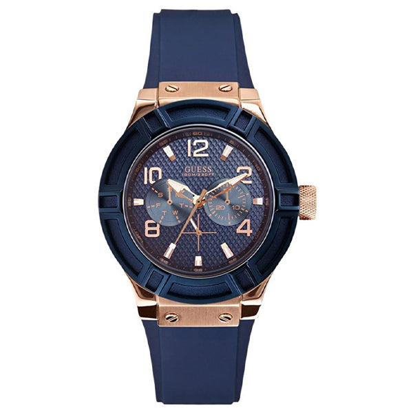 Guess Jet Setter Blue Silicone Strap Blue Dial Quartz Watch for Ladies - W0571L1