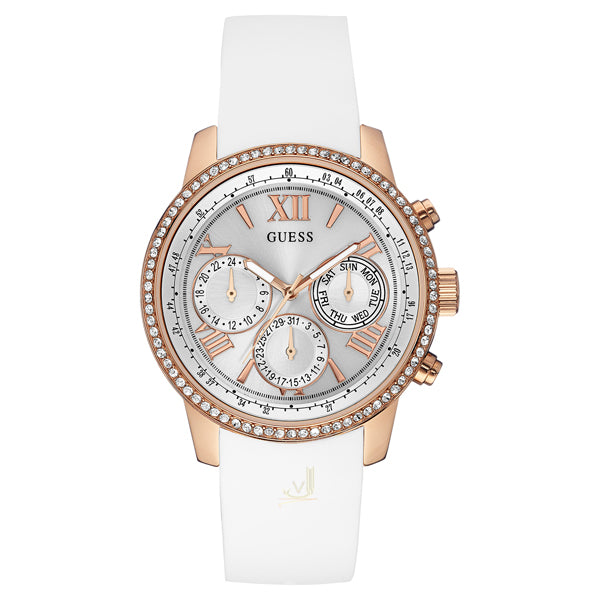 Guess Sport White Silicone Strap White Dial Chronograph Quartz Watch for Ladies - W0616L1