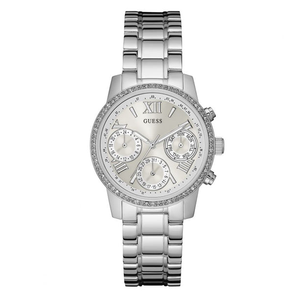 Guess Mini Sunrise Silver Stainless Steel Silver Dial Chronograph Quartz Watch for Ladies - W0623L1