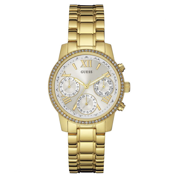 Guess Mini Sunrise Gold Stainless Steel Silver Dial Chronograph Quartz Watch for Ladies - W0623L3