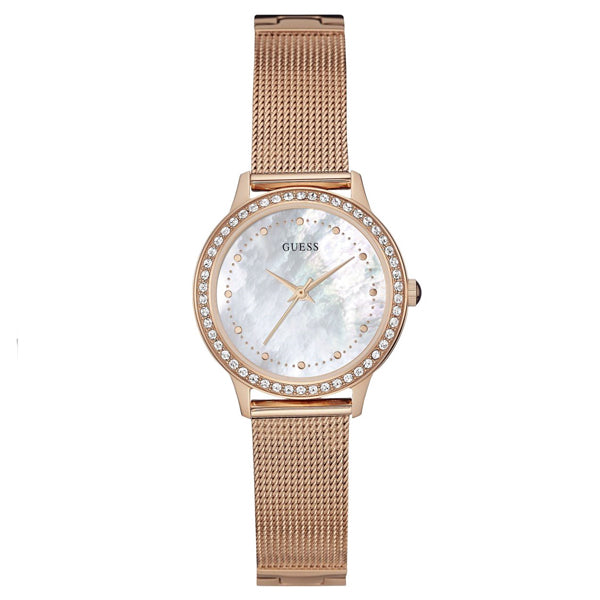 Guess Chelsea Rose Gold Mesh Bracelet Mother of pearl Dial Quartz Watch for Ladies - W0647L2