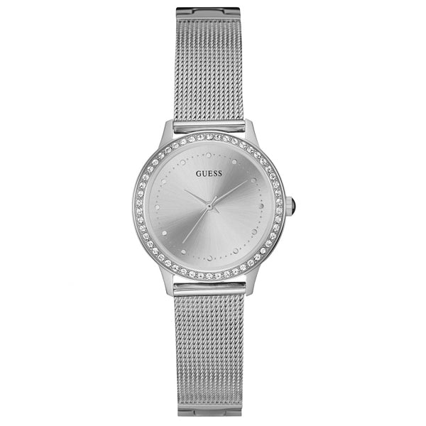 Guess Chelsea Silver Mesh Bracelet Silver Dial Quartz Watch for Ladies - W0647L6