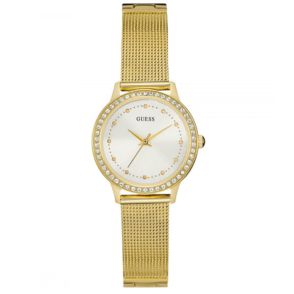 Guess Chelsea Gold Mesh Bracelet White Dial Quartz Watch for Ladies - W0647L7