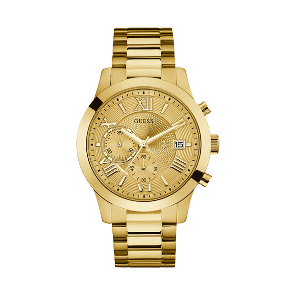 Guess Atlas Gold Stainless Steel Gold Dial Chronograph Quartz Watch for Gents - W0668G4