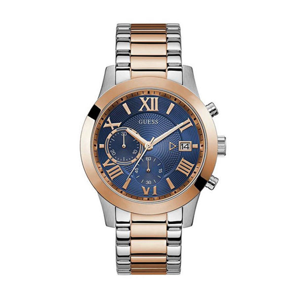 Guess Atlas Two-tone Stainless Steel Blue Dial Chronograph Quartz Watch for Gents - W0668G6