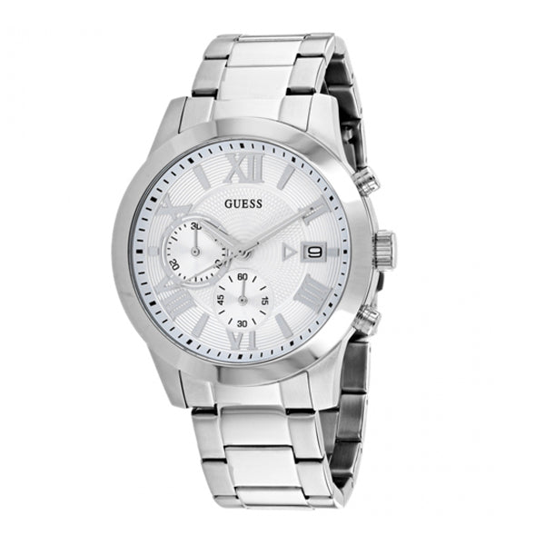 Guess Atlas Silver Stainless Steel Silver Dial Chronograph Quartz Watch for Gents - W0668G7