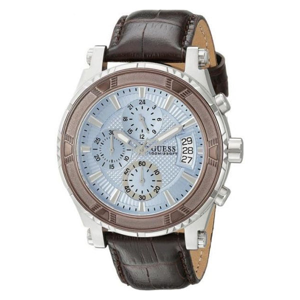 Guess Pinnacle Brown Leather Strap Blue Dial Chronograph Quartz Watch for Gents - W0673G1