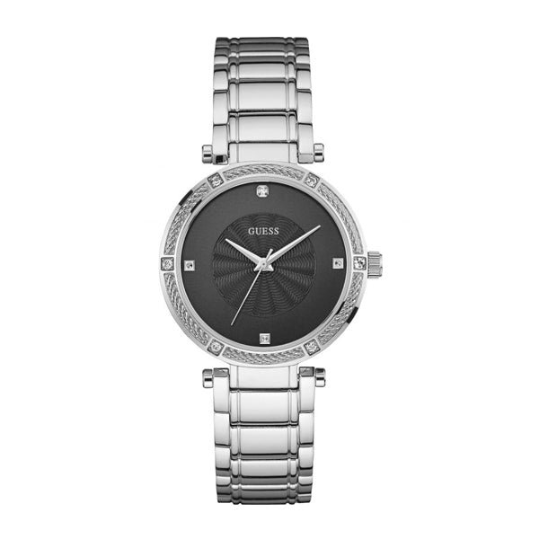 Guess Park Avenue Silver Stainless Steel Black Dial Quartz Watch for Ladies - W0695L1