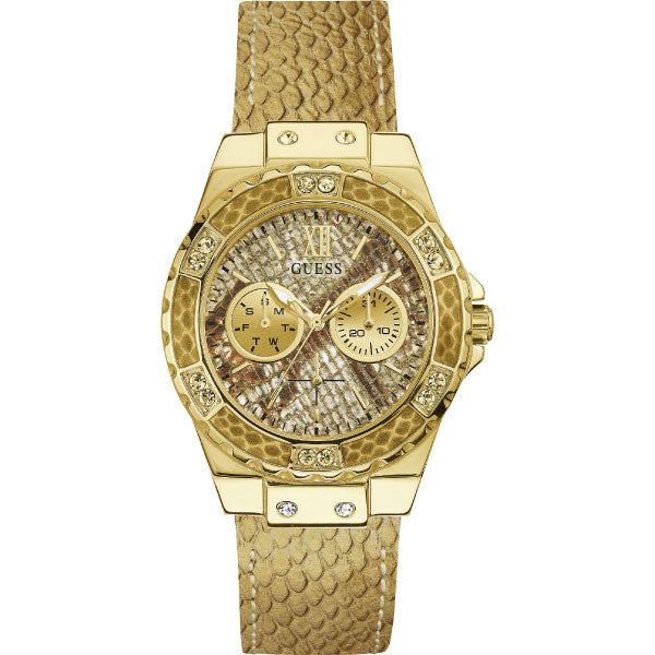 Guess Limelight Gold Leather Strap Multi Color Dial Quartz Watch for Ladies - W0775L13