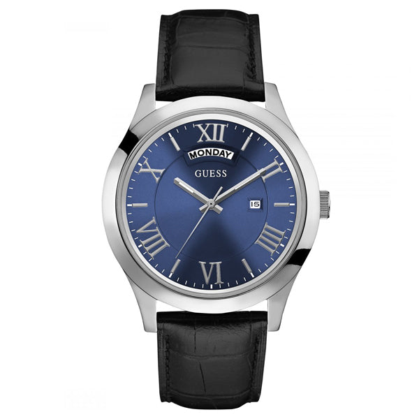 Guess Metropolitan Black Leather Strap Blue Dial Quartz Watch for Gents - W0792G1