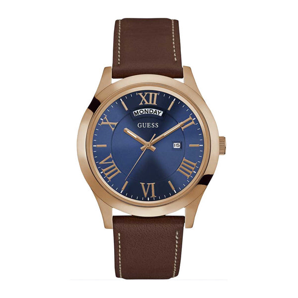 Guess Metropolitan Brown Leather Strap Blue Dial Quartz Watch for Gents - W0792G2