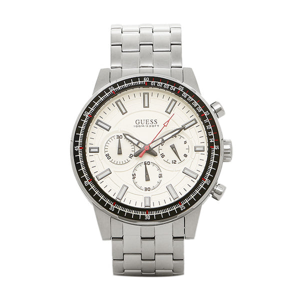 Guess Fuel Silver Stainless Steel White Dial Chronograph Quartz Watch for Gents - W0801G1