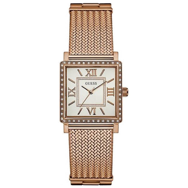 Guess Highline Rose Gold Mesh Bracelet White Dial Quartz Watch for Ladies - W0826L3