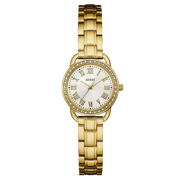 Guess Fifth Ave Gold Stainless Steel White Dial Quartz Watch for Ladies - W0837L2