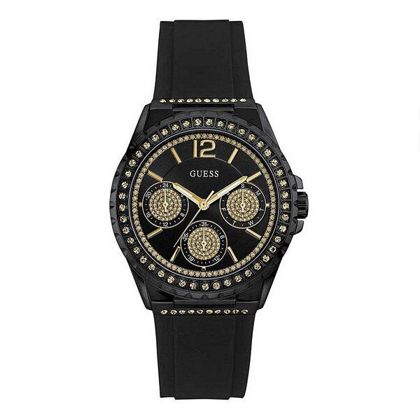 Guess Starlight Black Silicone Strap Black Dial Quartz Watch for Ladies - W0846L1