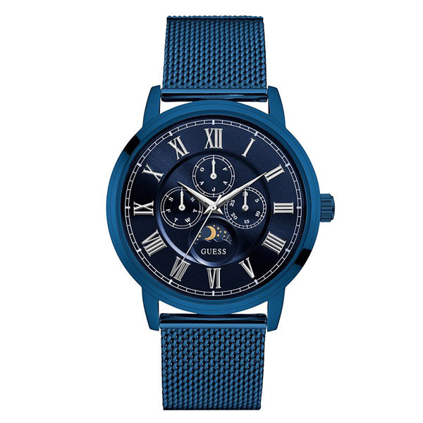 Guess Delancy Blue Mesh Bracelet Blue Dial Quartz Watch for Gents - W0871G3