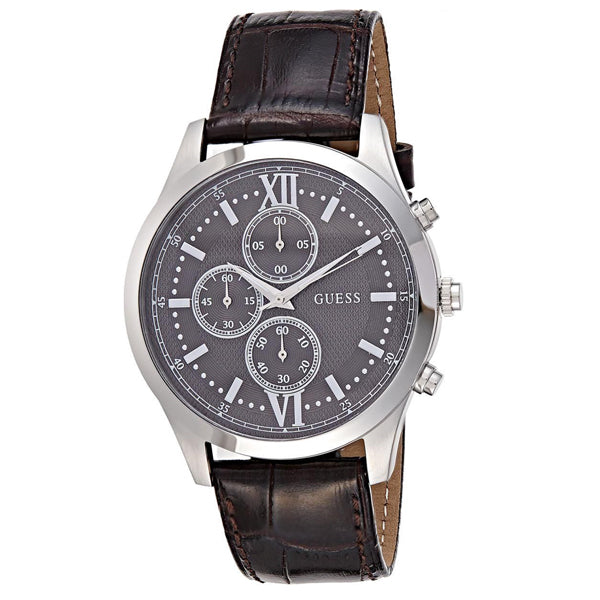 Guess Hudson Brown Leather Strap Black Dial Chronograph Quartz Watch for Gents - W0876G1