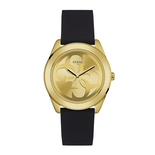 Guess G-Twist Black Silicone Strap Gold Dial Quartz Watch for Ladies - W0911L3