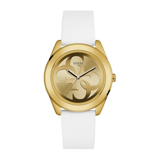 Guess G-Twist White Silicone Strap Gold Dial Quartz Watch for Ladies - W0911L7