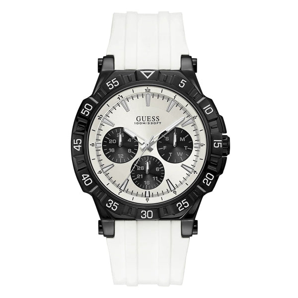 Guess Turbo White Silicone Strap White Dial Chronograph Quartz Watch for Gents - W0966G3