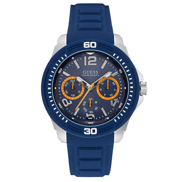 Guess Tread Blue Silicone Strap Blue Dial Quartz Watch for Gents - W0967G2