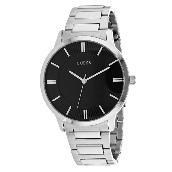 Guess Escrow Silver Stainless Steel Black Dial Quartz Watch for Gents - W0990G1