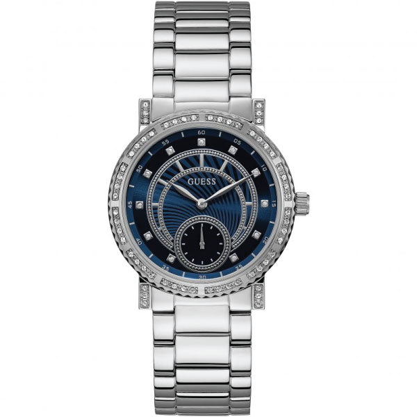 Guess Constellation Silver Stainless Steel Blue Dial Quartz Watch for Ladies - W1006L1