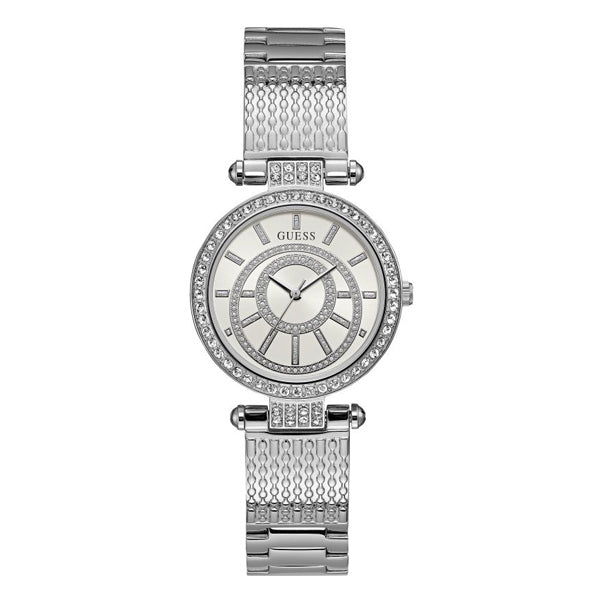 Guess Muse Silver Stainless Steel Silver Dial Quartz Watch for Ladies - W1008L1