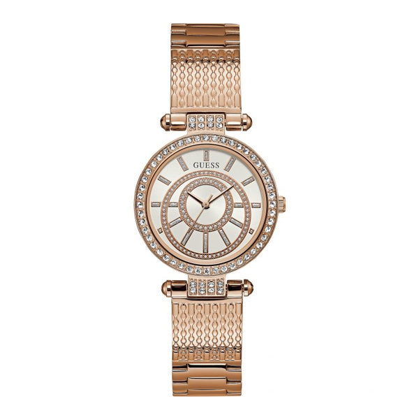 Guess Muse Rose Gold Stainless Steel Silver Dial Quartz Watch for Ladies - W1008L3