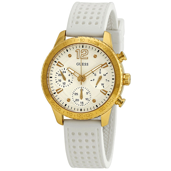 Guess Marina White Silicone Strap White Dial Chronograph Quartz Watch for Ladies - W1025L5