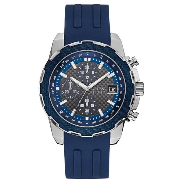 Guess Octane Blue Silicone Strap Grey Dial Chronograph Quartz Watch for Gents - W1047G2