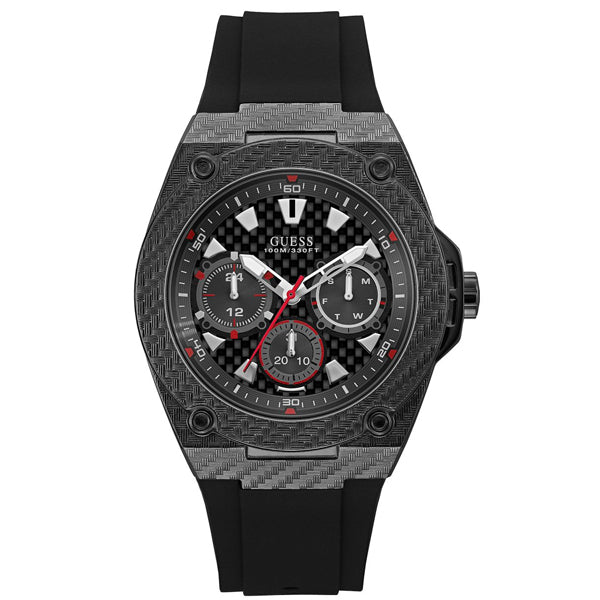 Guess Legacy Black Silicone Strap Black Dial Quartz Watch for Gents - W1048G2