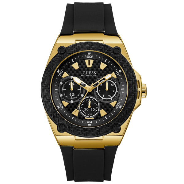 Guess Legacy Black Silicone Strap Black Dial Quartz Watch for Gents - W1049G5
