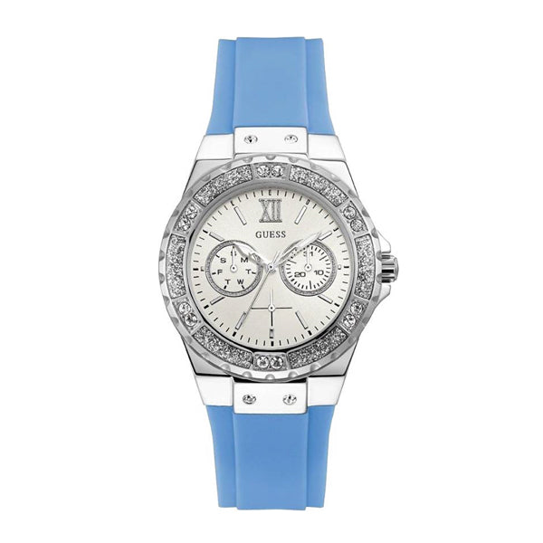 Guess Limelight Blue Silicone Strap White Dial Quartz Watch for Ladies - W1053L5