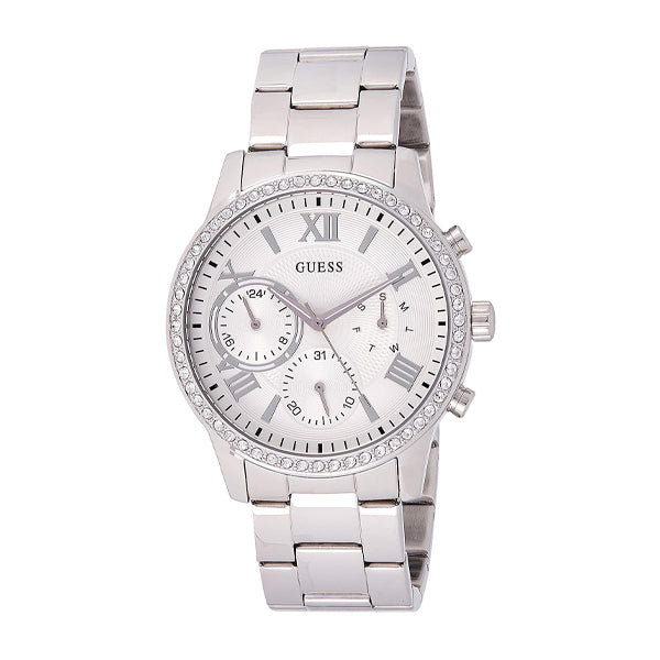 Guess Solar Silver Stainless Steel Silver Dial Chronograph Quartz Watch for Ladies - W1069L1