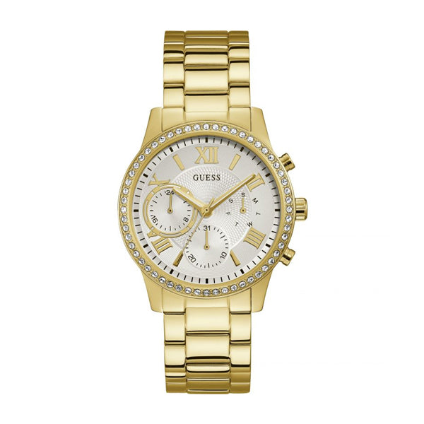 Guess Solar Gold Stainless Steel Silver Dial Chronograph Quartz Watch for Ladies - W1069L2