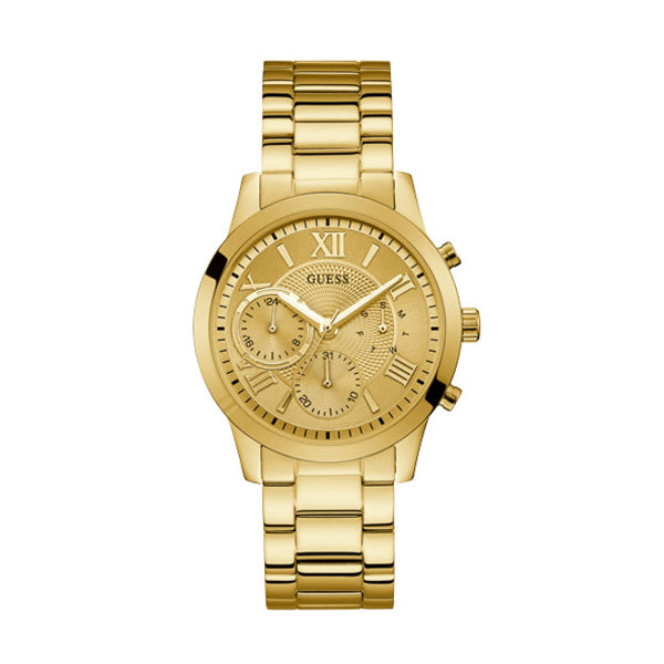 Guess Solar Gold Stainless Steel Gold Dial Chronograph Quartz Watch for Ladies - W1070L2