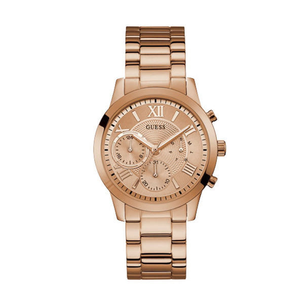 Guess Solar Rose Gold Stainless Steel Rose Gold Dial Chronograph Quartz Watch for Ladies - W1070L3