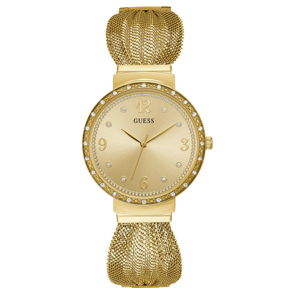 Guess Chiffon Gold Stainless Steel Gold Dial Quartz Watch for Ladies - W1083L2