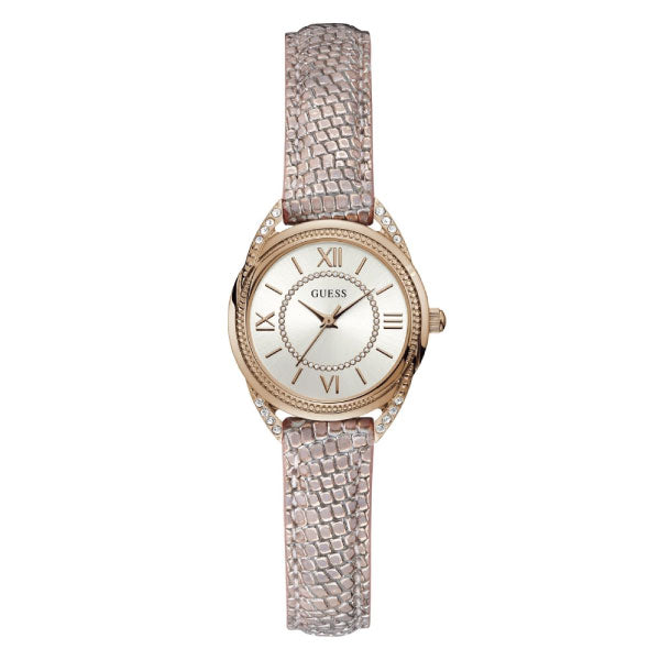 Guess Whisper Pink Leather Strap Silver Dial Quartz Watch for Ladies - W1085L1